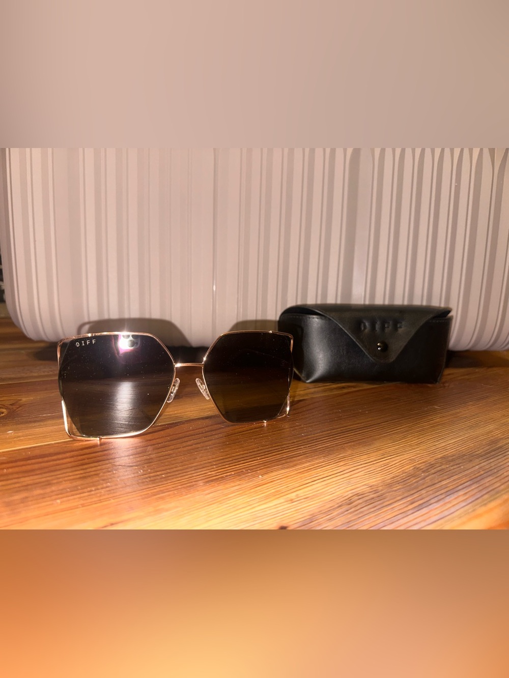 DIFF Eyewear Women’s Gold Frame Black / Dark Green Lens Sunglasses